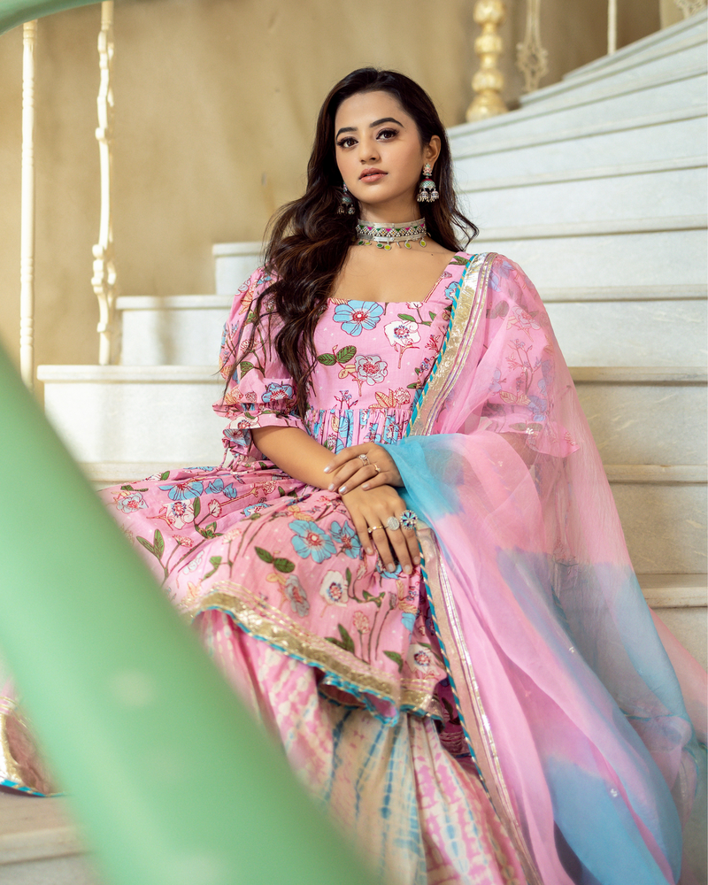 BEAUTIFUL FLORAL PINK SHARARA SET WITH DUPATTA