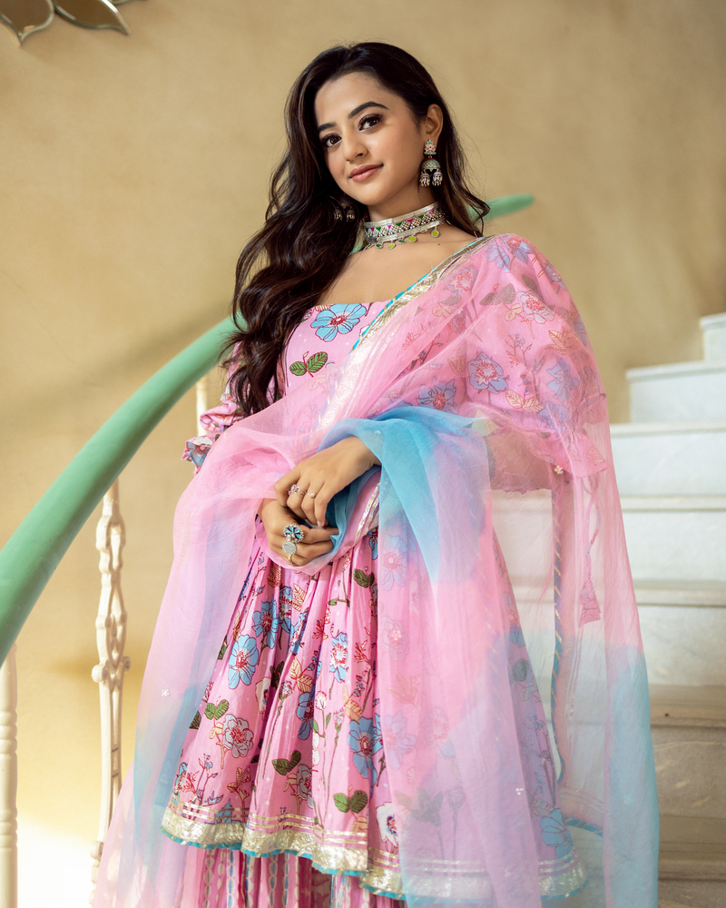 BEAUTIFUL FLORAL PINK SHARARA SET WITH DUPATTA