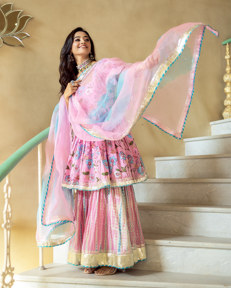 BEAUTIFUL FLORAL PINK SHARARA SET WITH DUPATTA