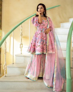 BEAUTIFUL FLORAL PINK SHARARA SET WITH DUPATTA