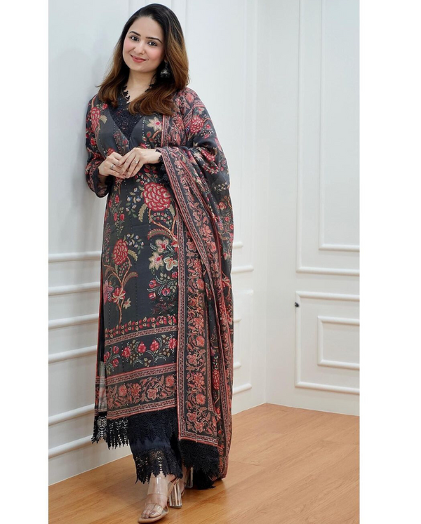 Beautiful Balck Embroidered suit With Dupatta