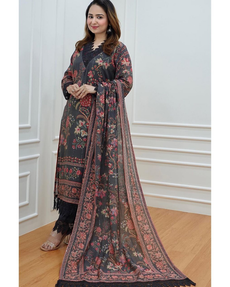 Beautiful Balck Embroidered suit With Dupatta