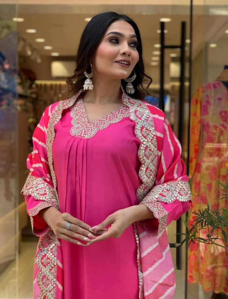 Premium Pink Hand Work Embroidered Suit With Dupatta