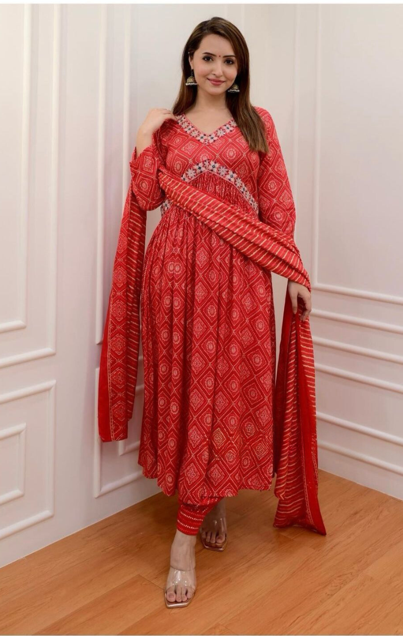 Beautiful Red Nayra Suit Set with Dupatta