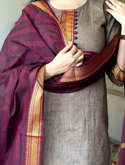 Premium South Handloom Suit With Dupatta