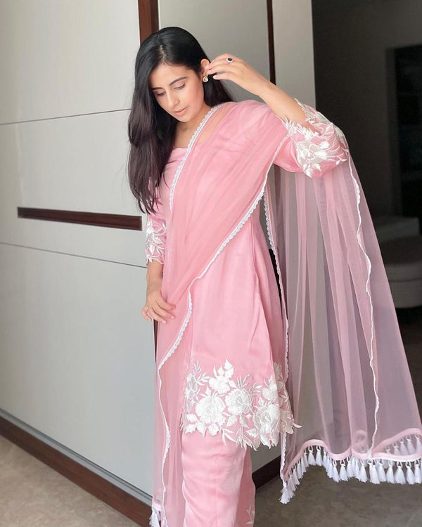 Pink Embroidery Suit with Dupatta