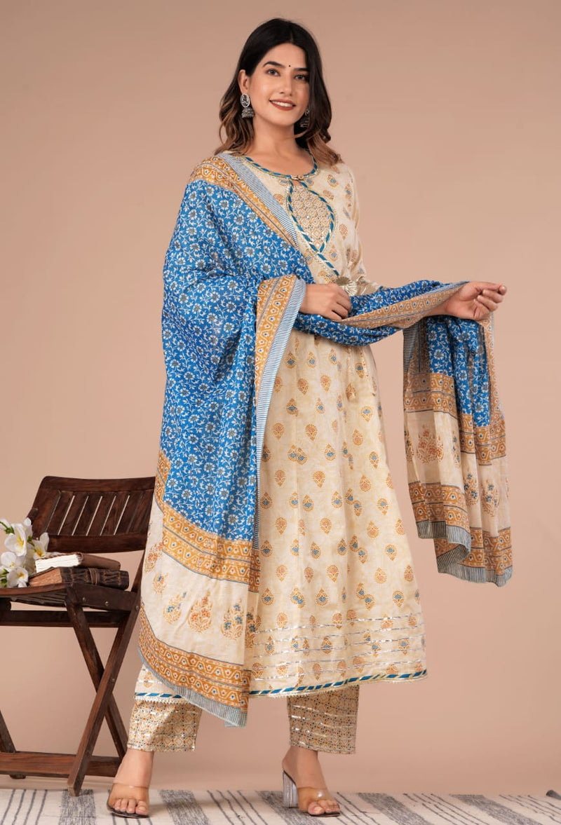 BEAUTIFUL HANDBLOCK PRINTED ANARKALI SUIT