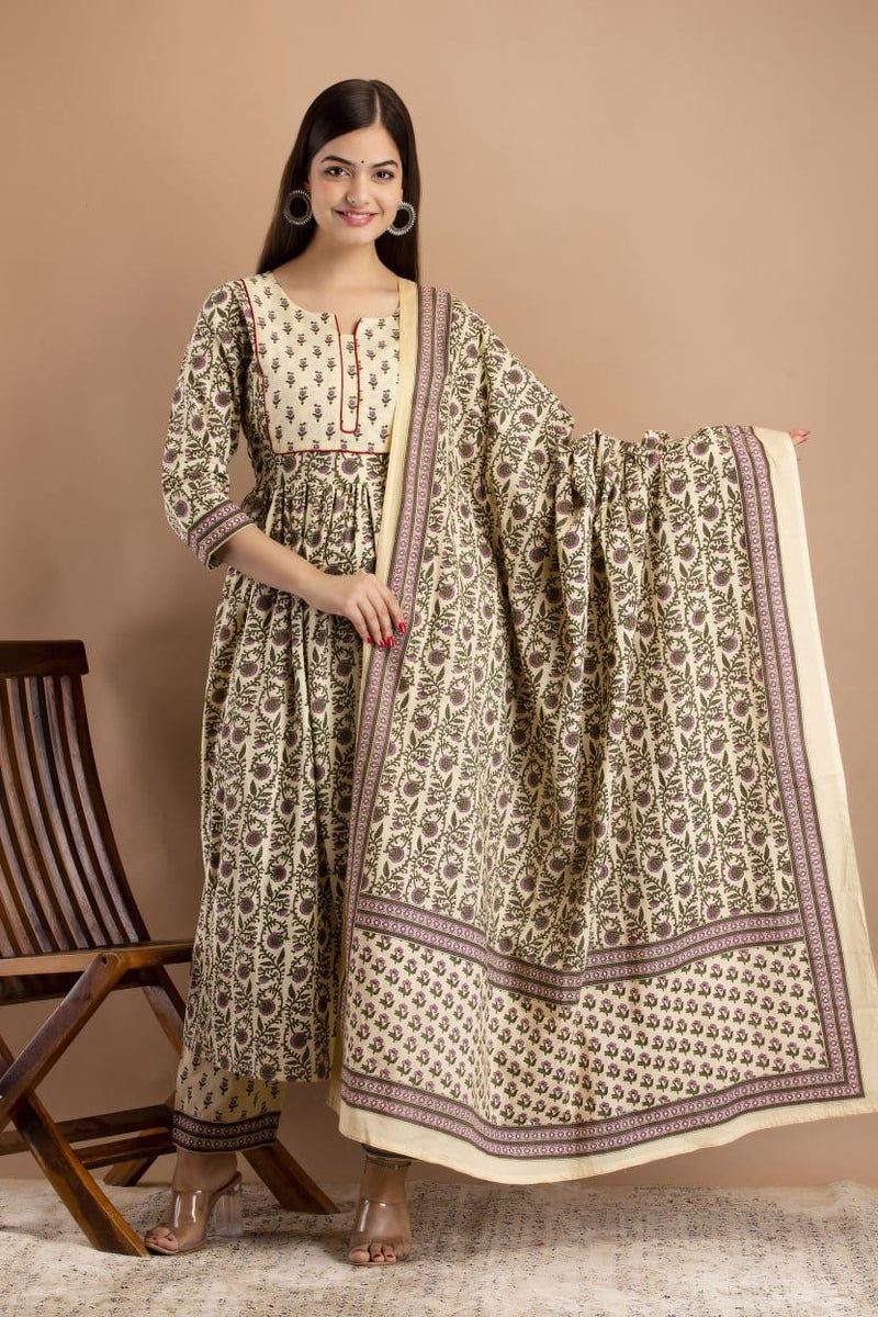 HAND BLOCK PRINTED LONG SUIT 3PCS SET