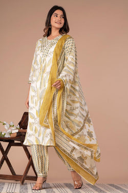 WHITE FLORAL AFGHANI SUIT WITH DUPATTA