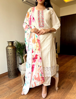 Classic Chikankari Suit With Colorful Dupatta