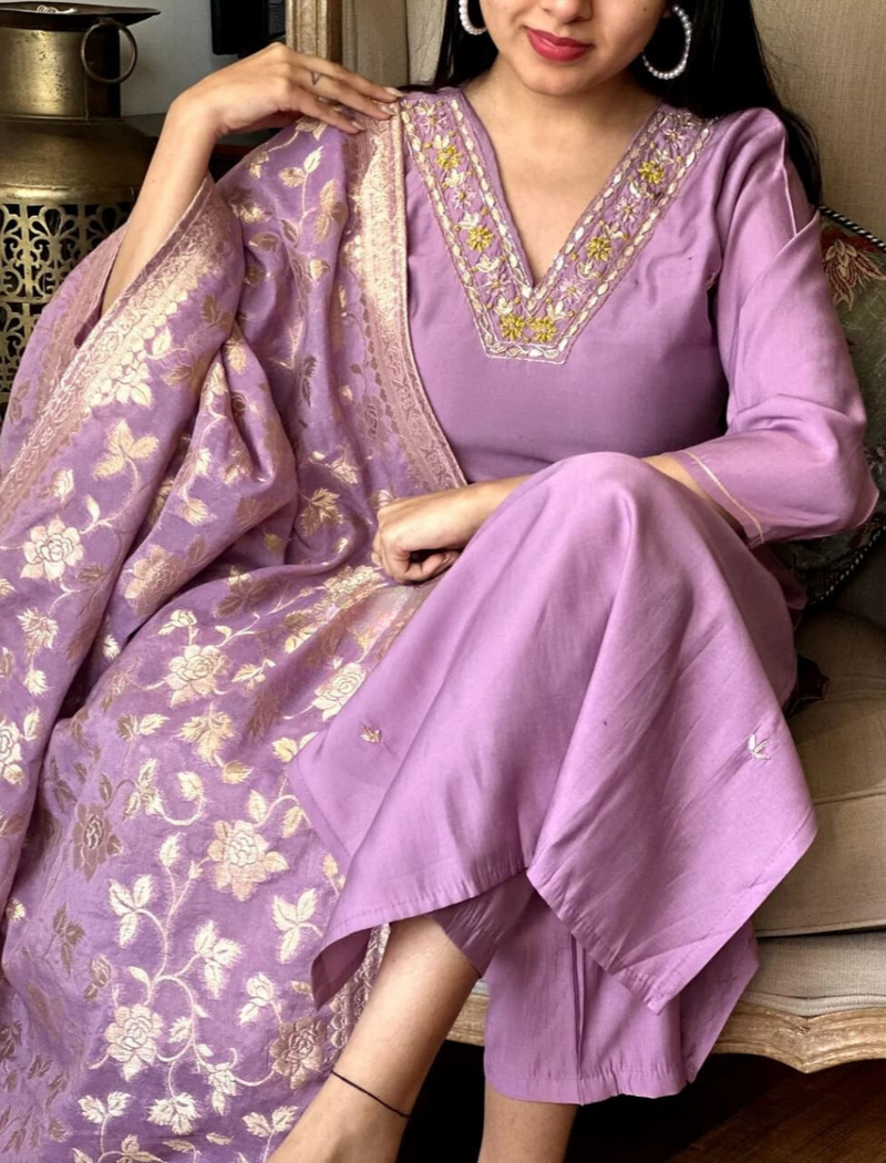 Elegant Purple Embroidered Suit With Dupatta