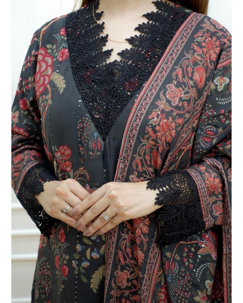 Beautiful Balck Embroidered suit With Dupatta