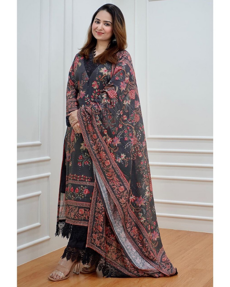 Beautiful Balck Embroidered suit With Dupatta