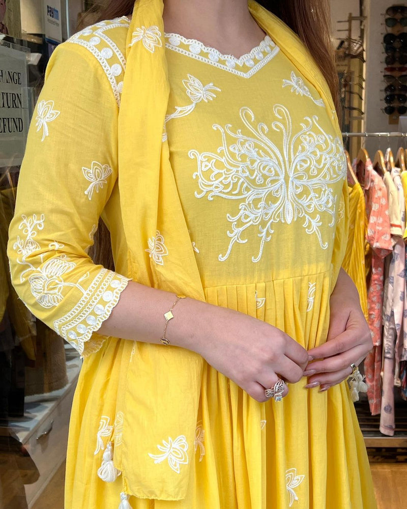 Beautiful Yellow Embroidered Suit With Dupatta