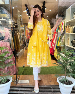 Beautiful Yellow Embroidered Suit With Dupatta