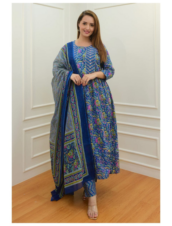 Sanganeri Block Printed Anarkali Suit Set With Dupatta