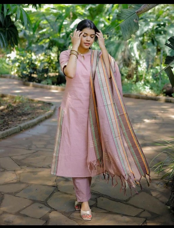 Premium South Handloom Suit With Dupatta