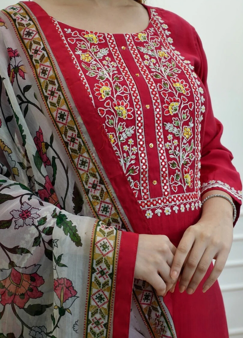 BEAUTIFUL RED EMBROIDERY SUIT WITH DUPATTA