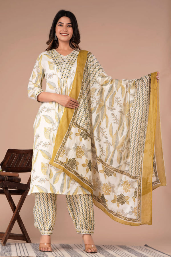 WHITE FLORAL AFGHANI SUIT WITH DUPATTA