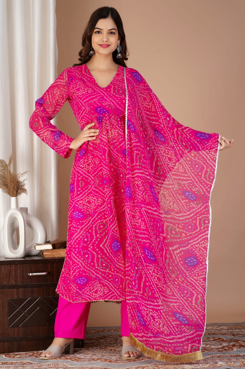 JAIPURI BHANDINI ALIA CUT SUIT WITH DUPATTA