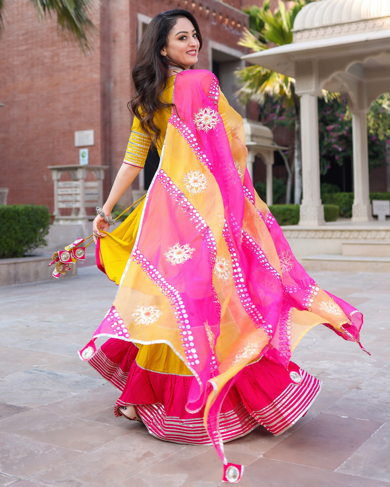 Designer Yellow & Pink Anarkali sharara With Dupatta