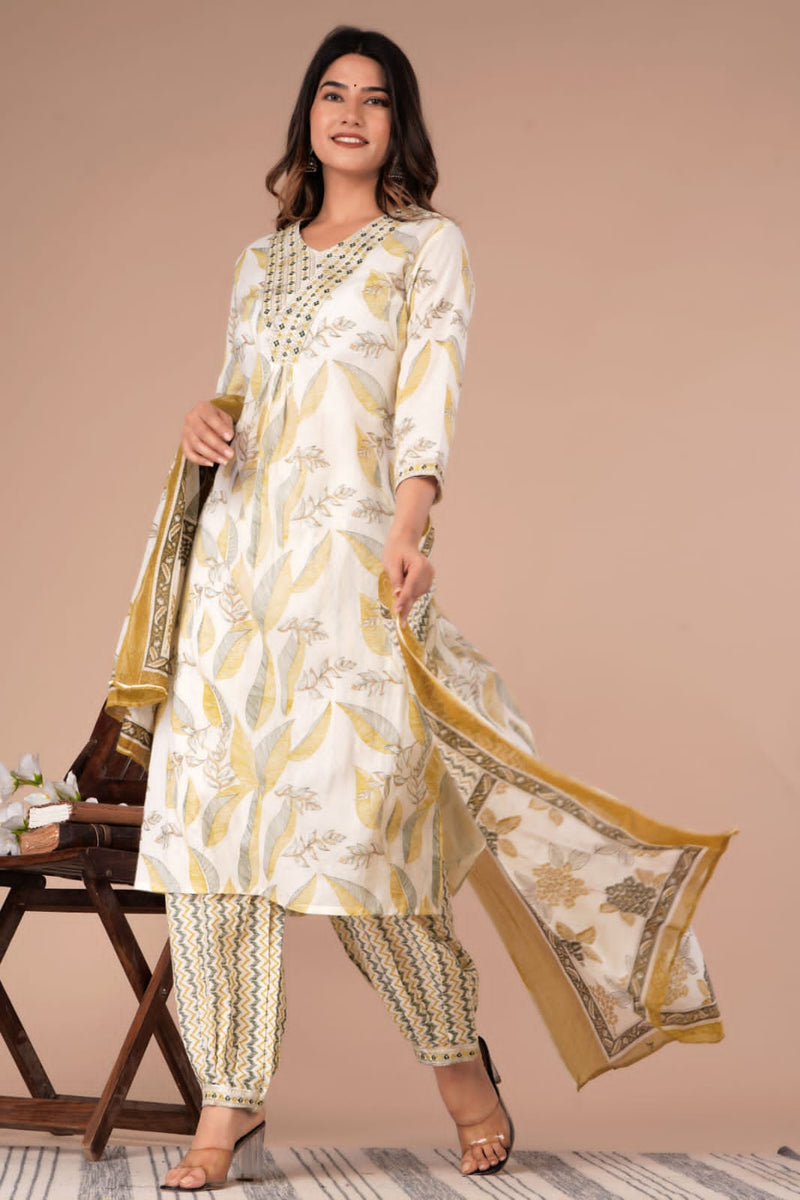 WHITE FLORAL AFGHANI SUIT WITH DUPATTA