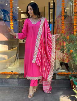 Premium Pink Hand Work Embroidered Suit With Dupatta