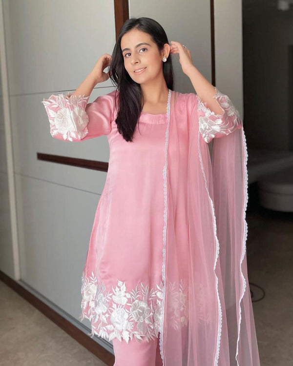 Designer Pink Embroidery Suit with Dupatta