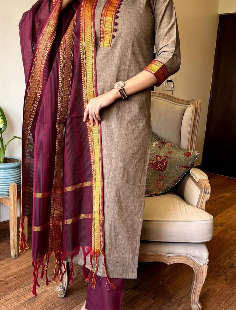 Premium South Handloom Suit With Dupatta