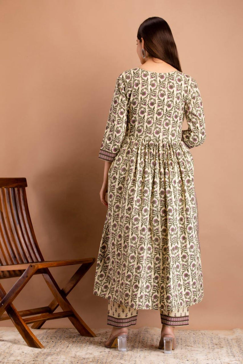 HAND BLOCK PRINTED LONG SUIT 3PCS SET