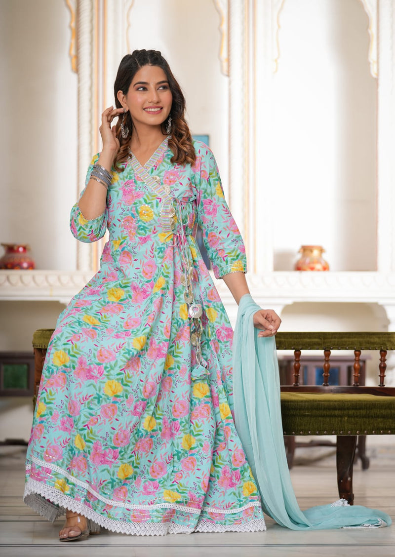 ANAREKALI FLORAL ANGRAKHA SUIT WITH DUPATTA