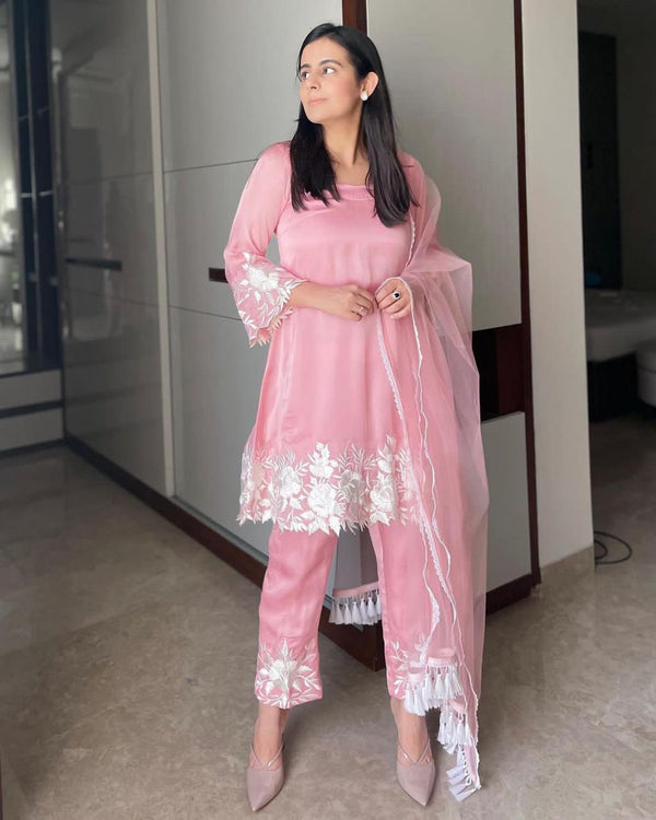 Pink Embroidery Suit with Dupatta