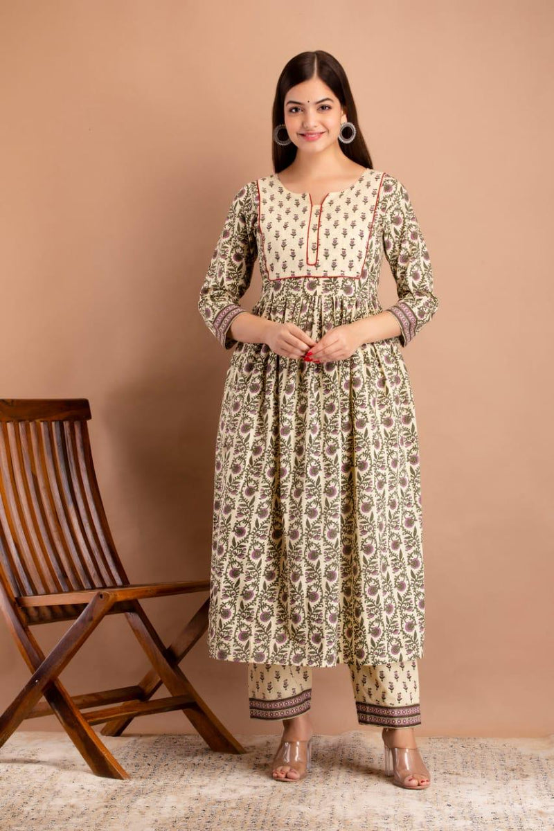 HAND BLOCK PRINTED LONG SUIT 3PCS SET