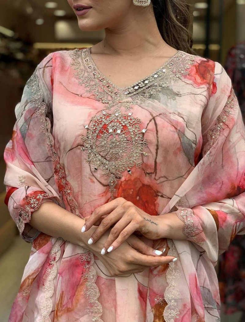 Beautiful Floral Heavy Embroidered Suit With Dupatta