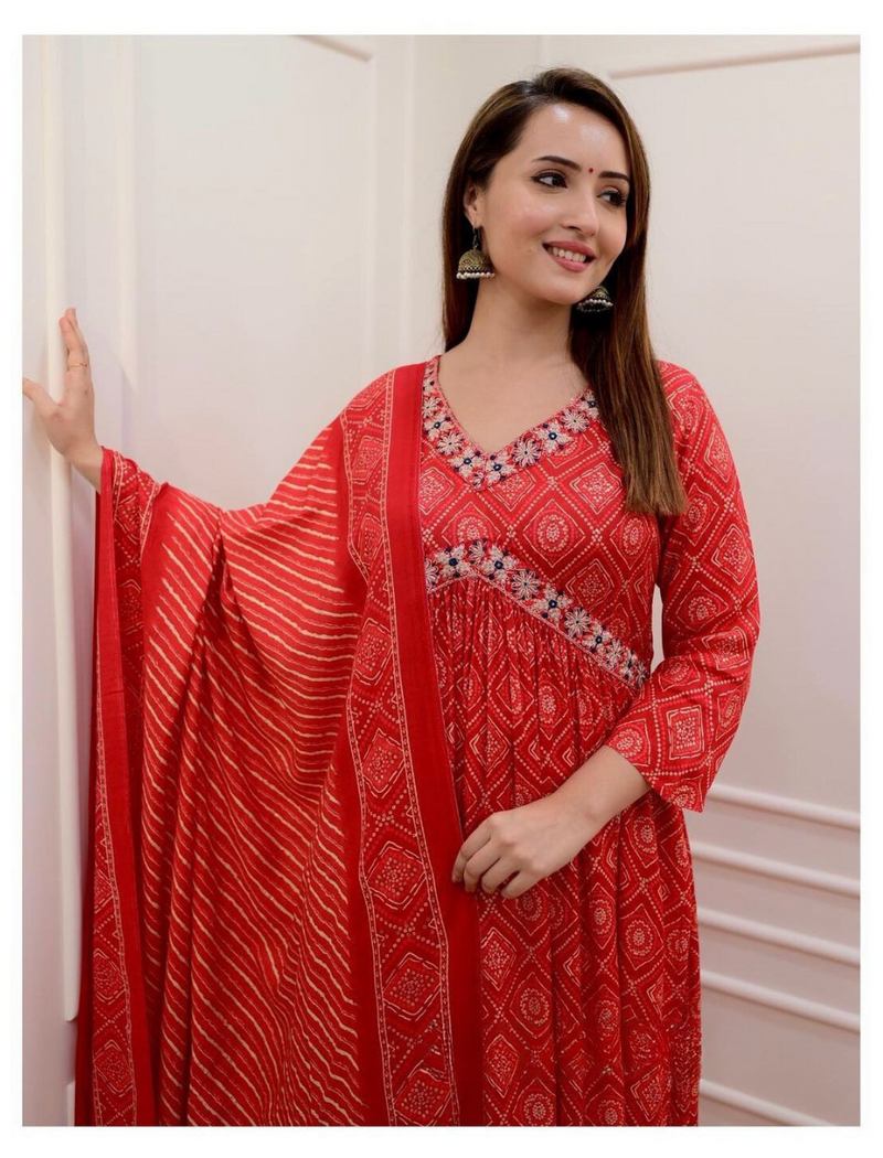 Beautiful Red Nayra Suit Set with Dupatta