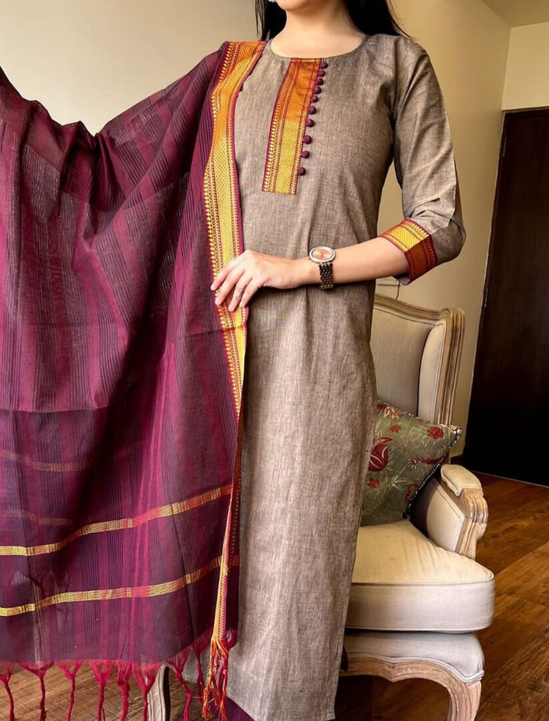 Premium South Handloom Suit With Dupatta