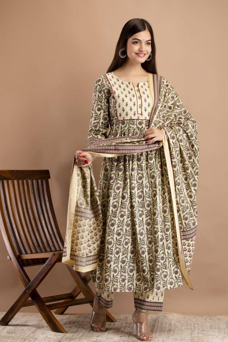 HAND BLOCK PRINTED LONG SUIT 3PCS SET