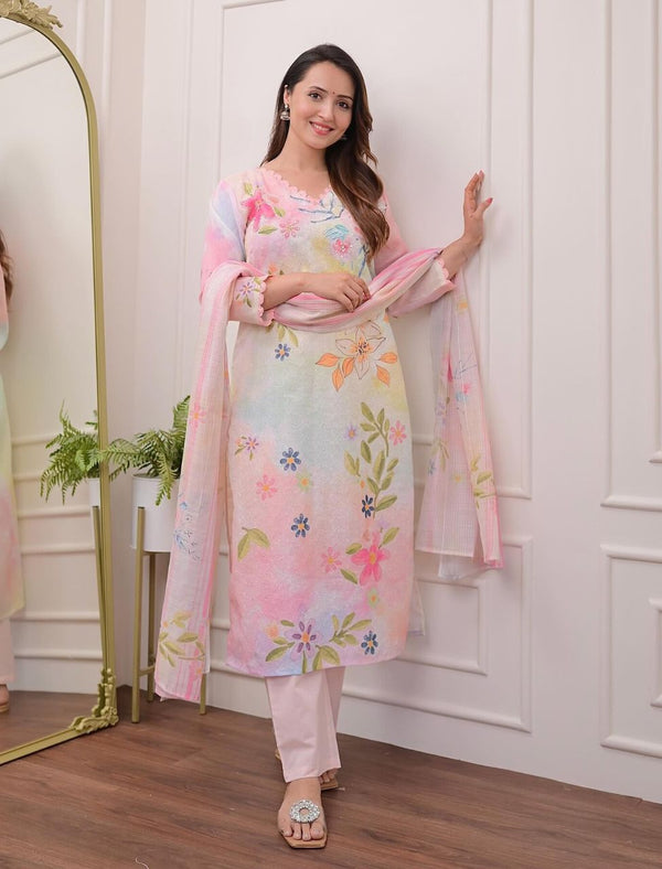 Premium Pink Embroidered Suit With Dupatta