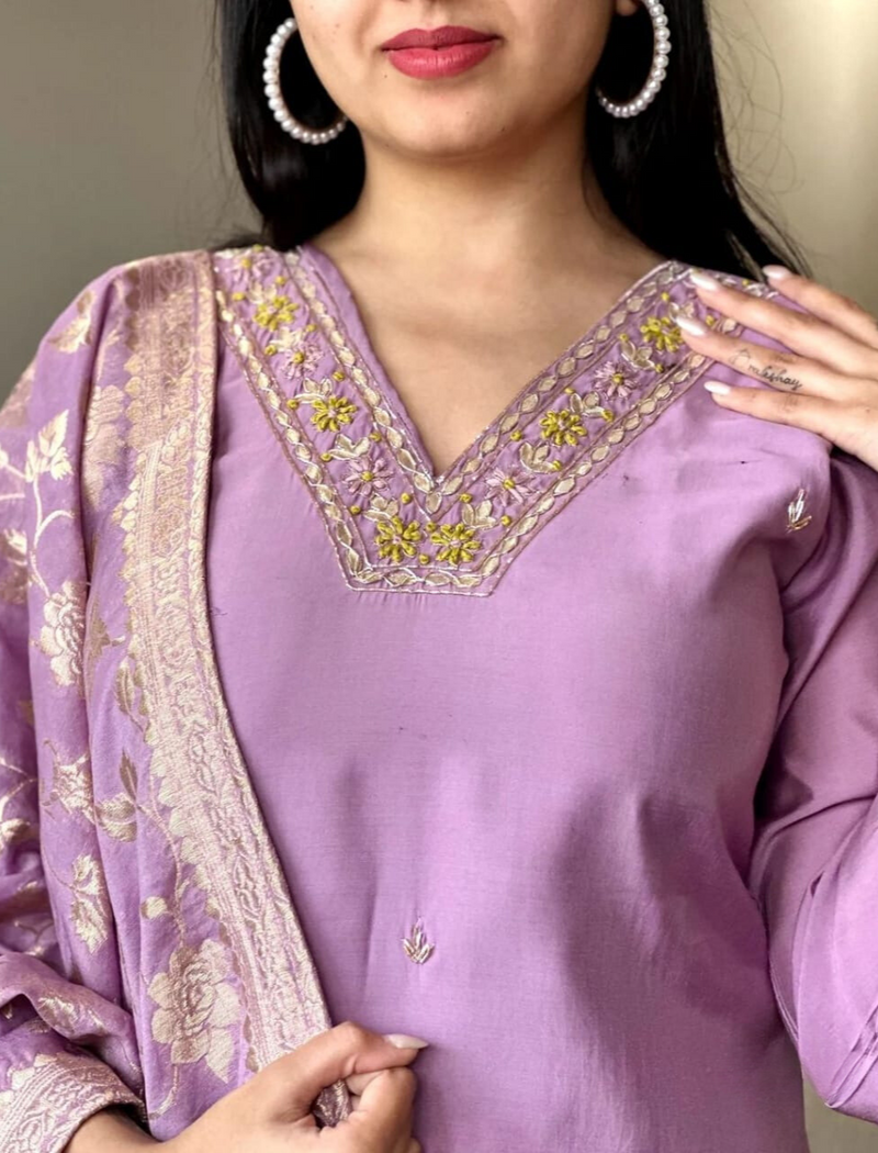 Elegant Purple Embroidered Suit With Dupatta