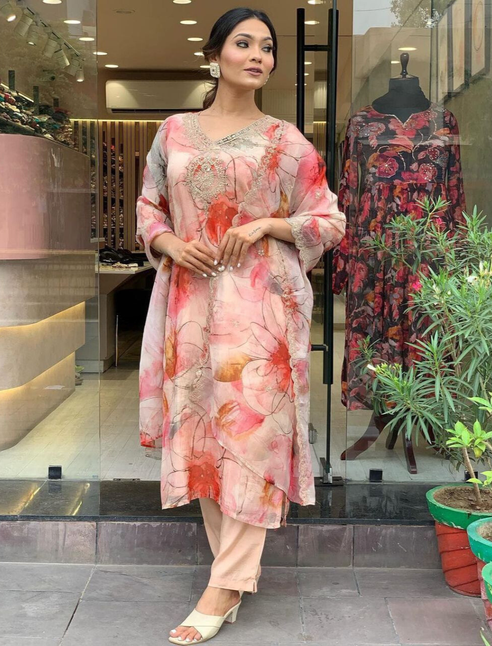 Beautiful Floral Heavy Embroidered Suit With Dupatta