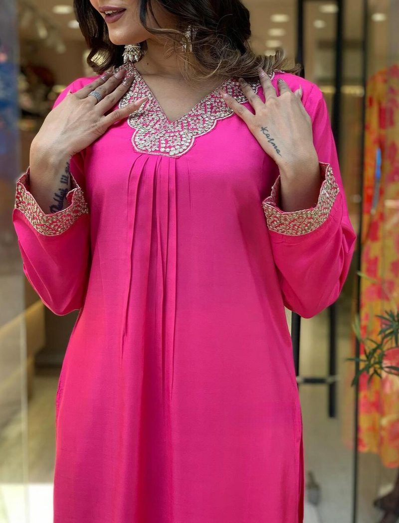 Premium Pink Hand Work Embroidered Suit With Dupatta