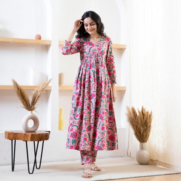 BEAUTIFUL PINK NAIRA CUT KURTI WITH PANT