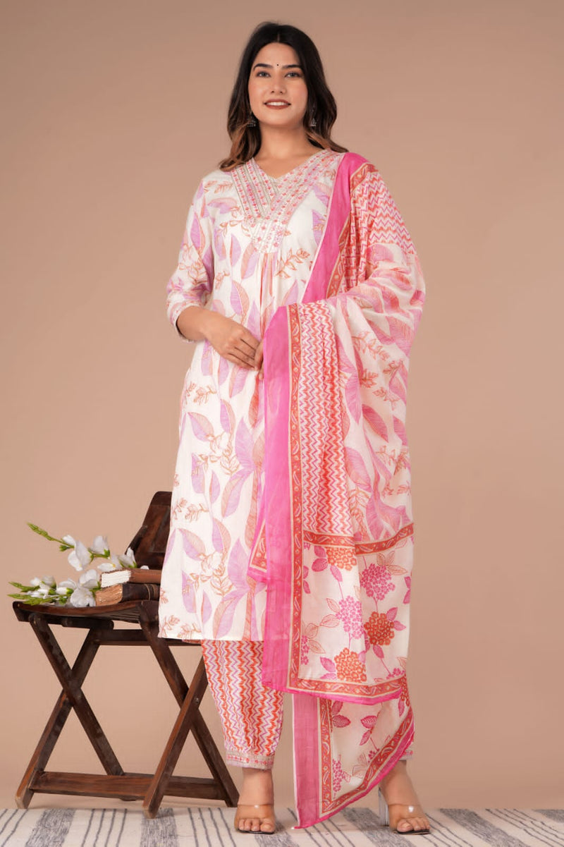 WHITE FLORAL AFGHANI SUIT WITH DUPATTA