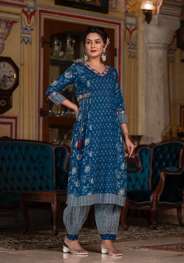 NAVY BLUE AFGHANI SUIT WITH DUPATTA