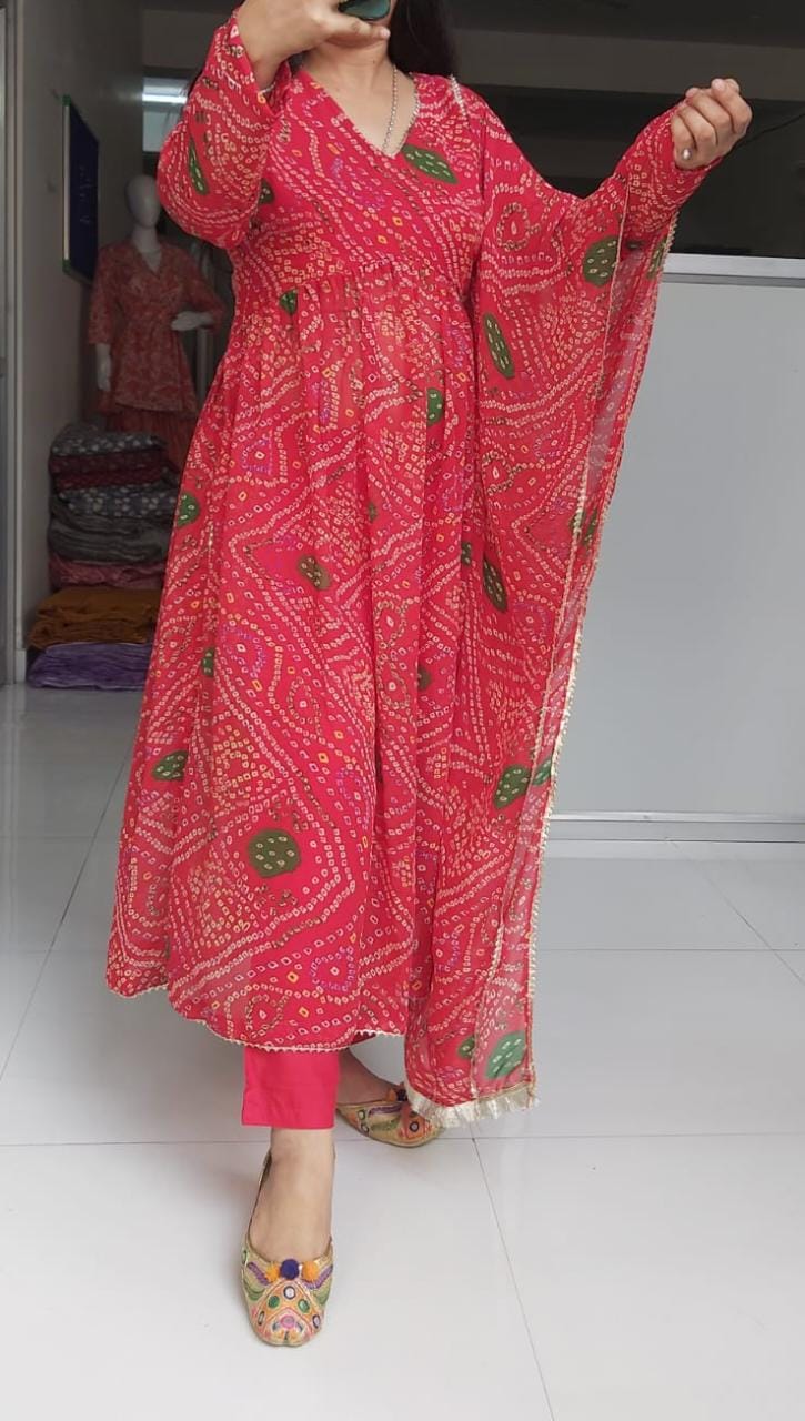 JAIPURI BHANDINI ALIA CUT SUIT WITH DUPATTA