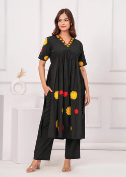 Embroidered Cotton Kurta and Pant Set