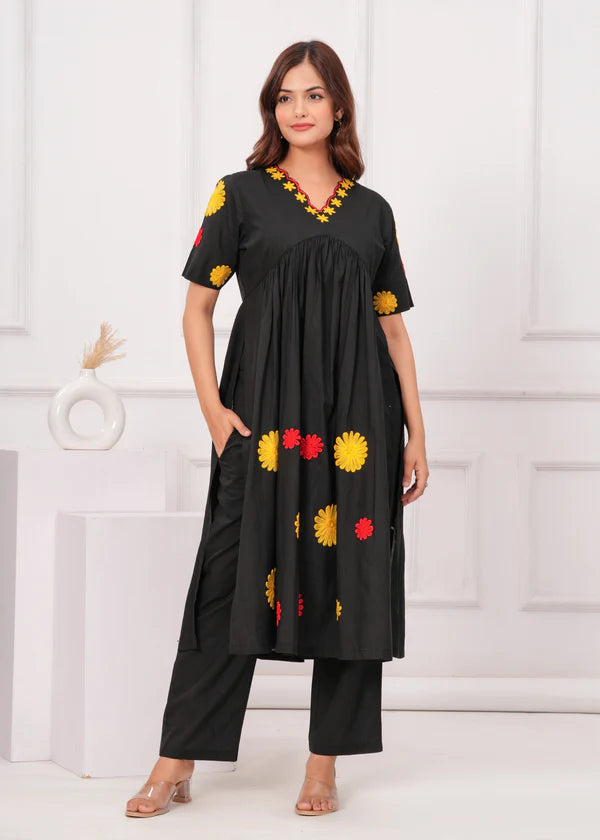 Embroidered Cotton Kurta and Pant Set