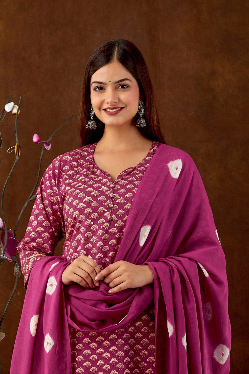 Ruby Pink Sequence Worked Suit with Dupatta