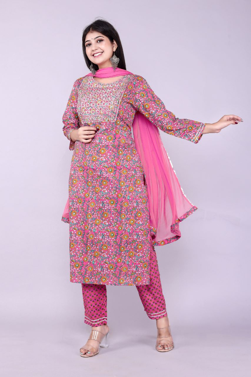 Beautiful Rose Pink Heavy Embroidery Suit With Dupatta