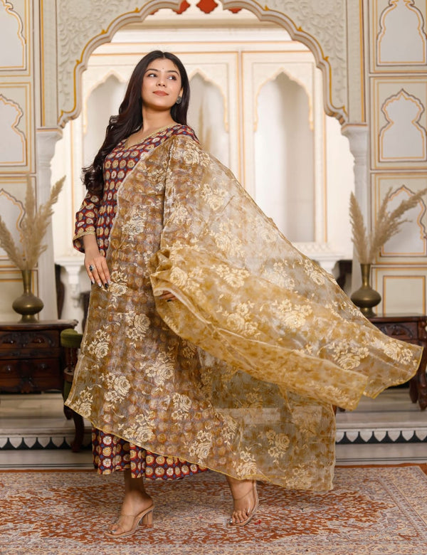 Pure Cotton Long Gown With Chanderi Dupatta